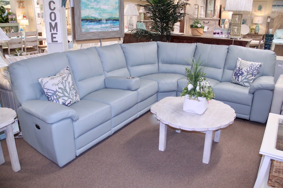 Platt S Beach House Furnishings, Light Blue Leather Sectional Couch